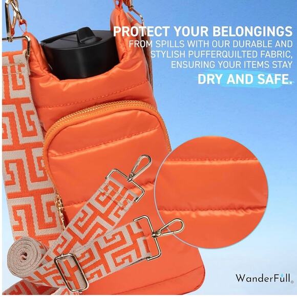 NWT WanderFull HydroBag Puffer Crossbody Water Bottle Bag Clementine Orange NEW - Picture 8 of 14